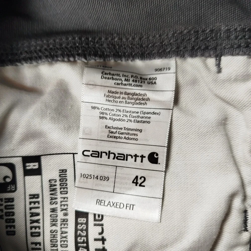 Carhartt Rugged Flex Work Canvas Work Relaxed‎ Fit Gray Shorts Mens 42 BS2514-M